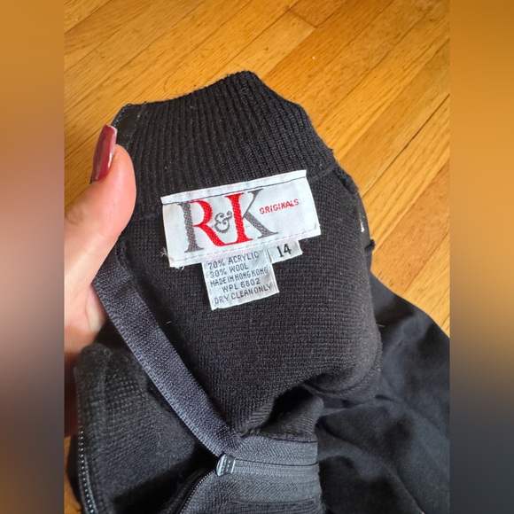 80s Vintage RK Originals Black Knit Long Sleeve Dress - Picture 4 of 7
